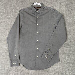 Perry Ellis Dress Shirt Mens Medium Slim Fit Grey Black Chevron Soft